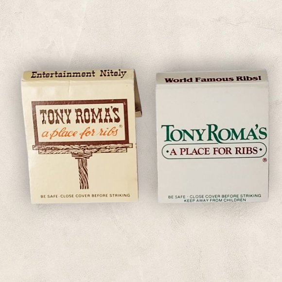 1980s Tony Roma's A Place for Ribs Restaurant & Lounge Matchbooks Set of 2 Books - Picture 1 of 6